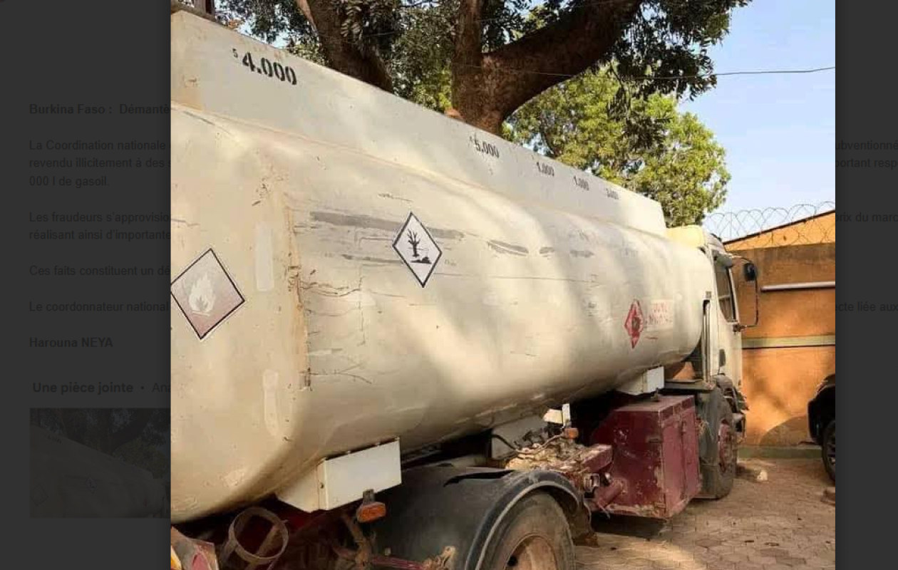 Burkina Faso :  Démantèlement d'un réseau de détournement de carburant subventionné