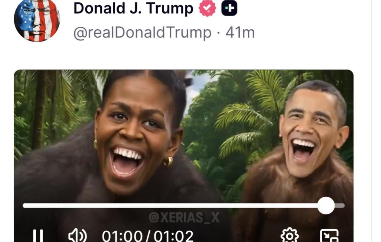 Le couple Obama représenté en singes dans une vidéo publiée par Trump