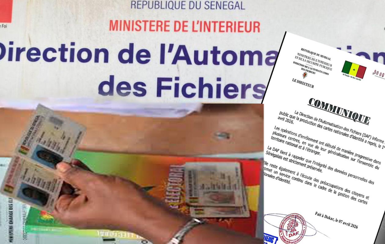 Cartes nationales d'identité : La DAF annonce la reprise de la production depuis le 1er avril 2026