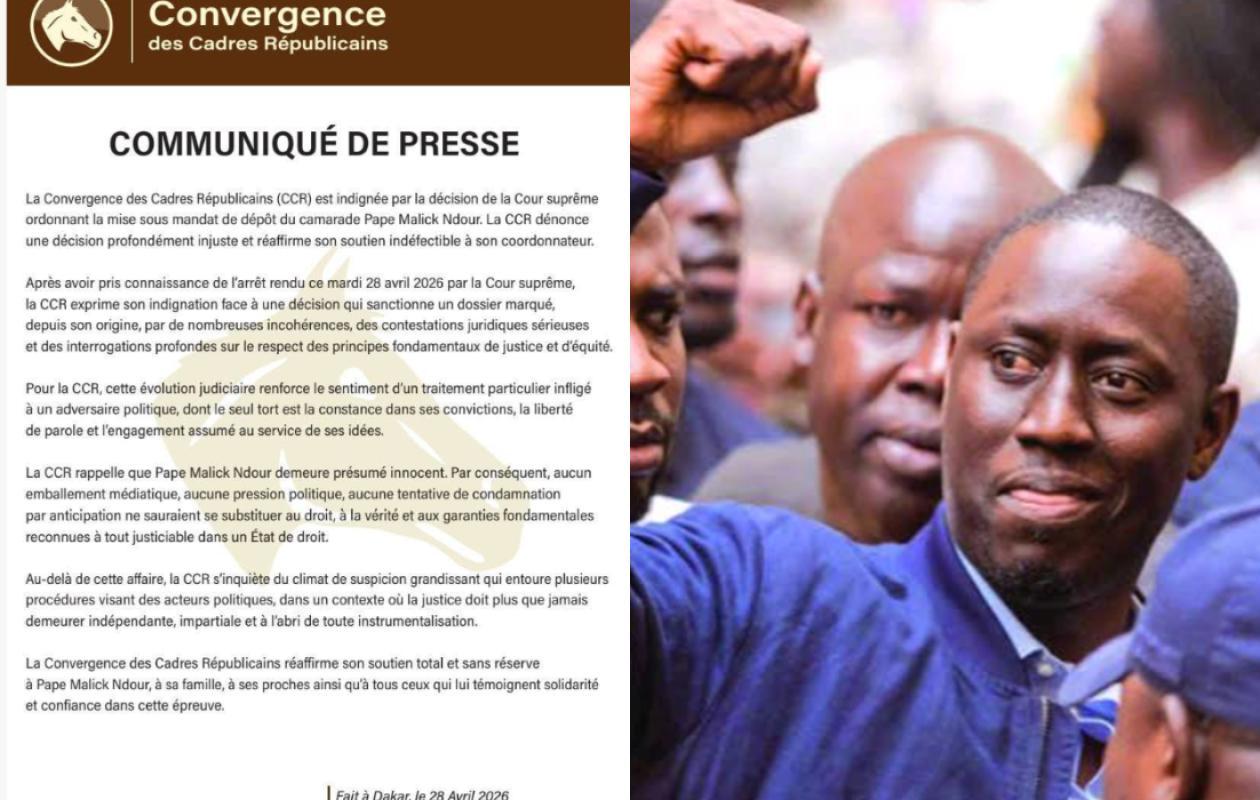 La Convergence des Cadres Républicains dénonce l’incarcération de son coordonnateur Pape Malick Ndour