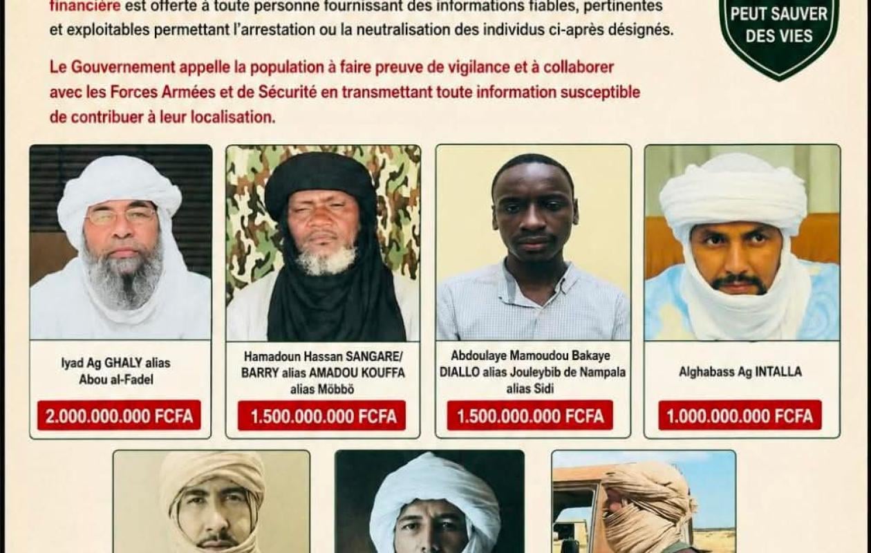 Mali : jusqu’à 2 milliards FCFA de récompense pour traquer des chefs terroristes recherchés